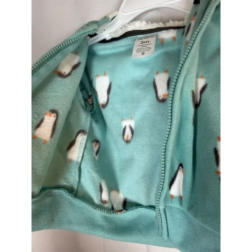 Carter’s Baby Unisex Fleece Full-Zip Hoodie Jacket Penguin Print Size 3M